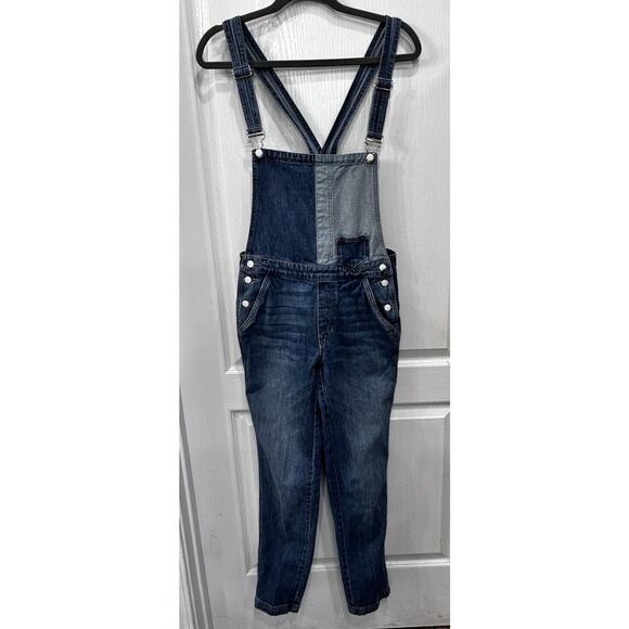 VTG GUESS Los Angeles Women's Overalls Sz 25 Blue Denim Skinny Leg Y2K Carpenter - Picture 1 of 12